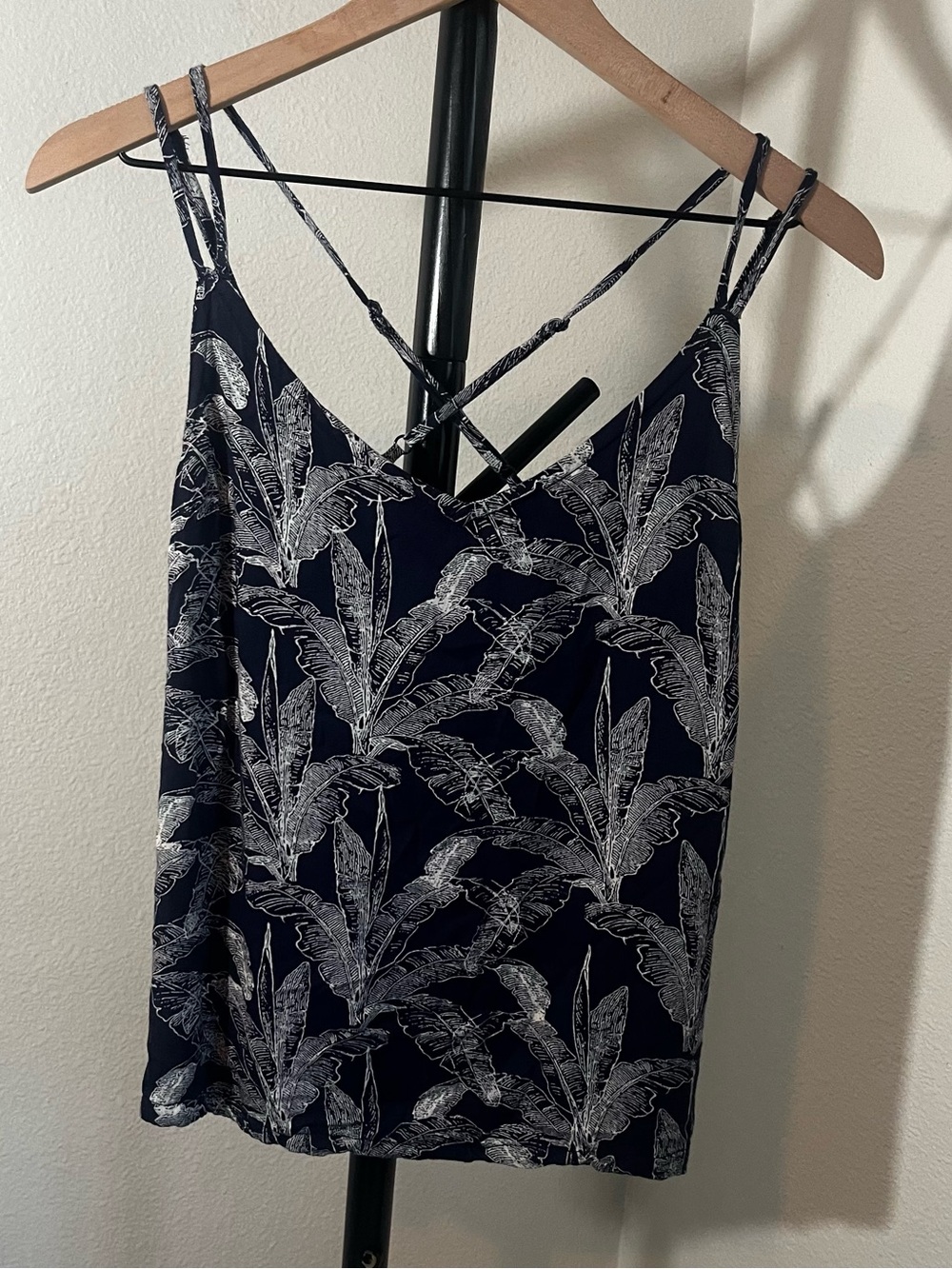 RVCA Navy and White Leaf-Print Strappy Cami
